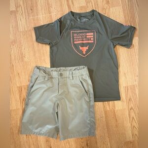 Under Armour Boys' Olive Green Performance Tee and Khaki Shorts